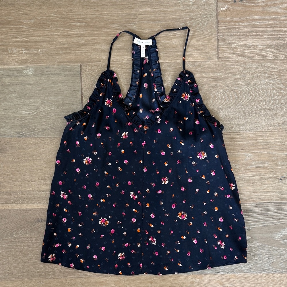 Rebecca Taylor Black Floral Halter Top